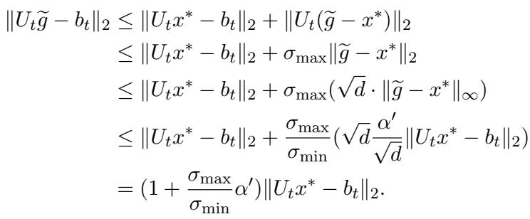 Derivation of the final error bound involving max/min singular values.