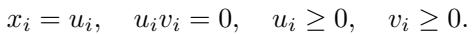 Equation showing the variable splitting for ReLU constraints.