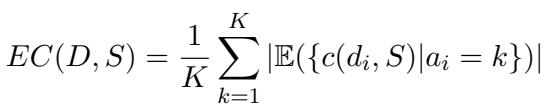 Equation 3: Equal Coverage formula, calculating the average absolute coverage probability difference for each attribute.