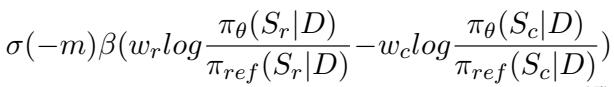 Equation 5: The FairPO objective function with separate weights for chosen and rejected summaries.
