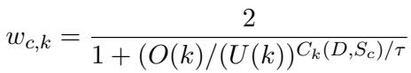 Equation 9: Weight calculation for the chosen summary based on over/underrepresentation ratios.