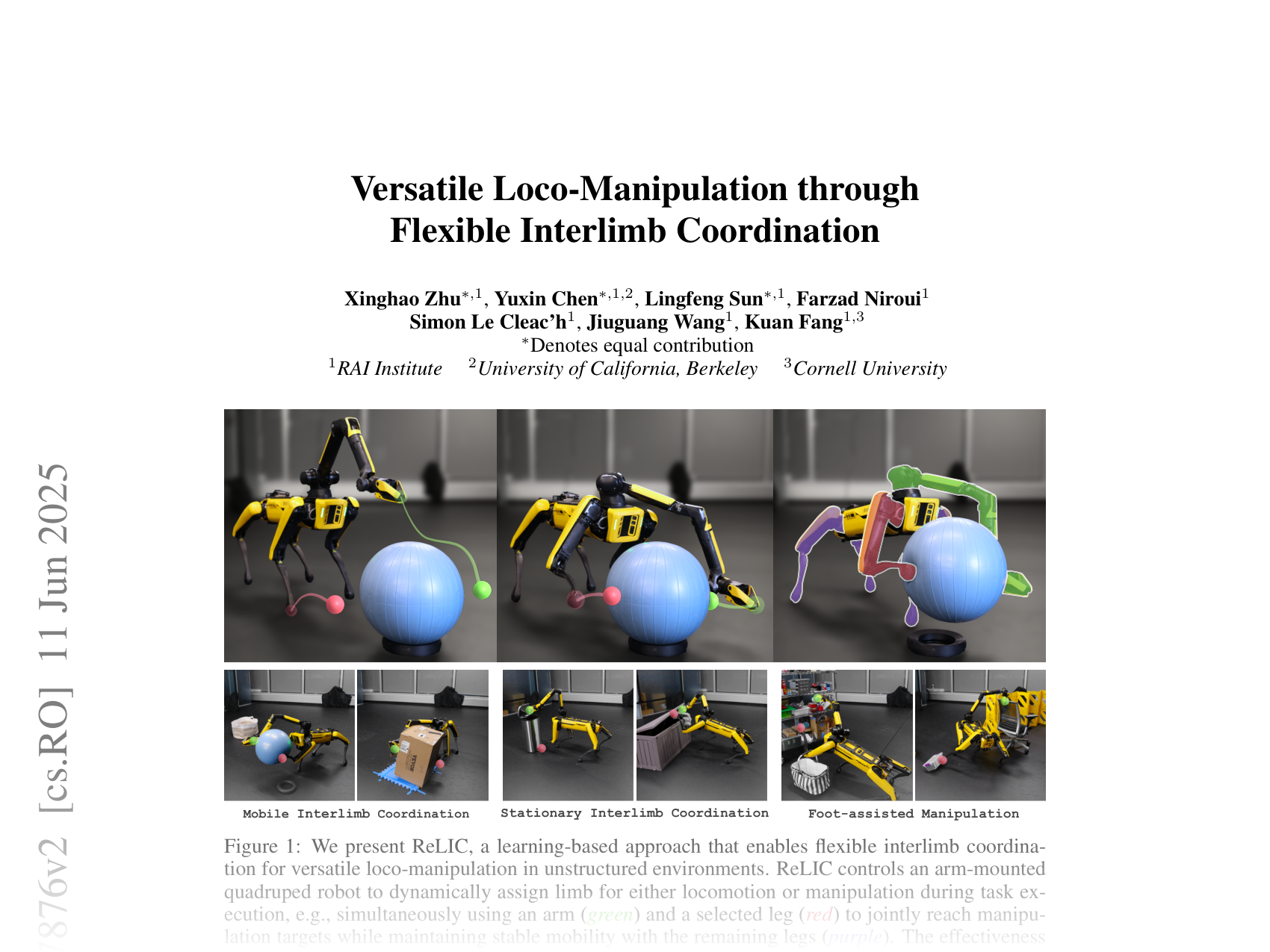 [Versatile Loco-Manipulation through Flexible Interlimb Coordination 🔗](https://arxiv.org/abs/2506.07876)