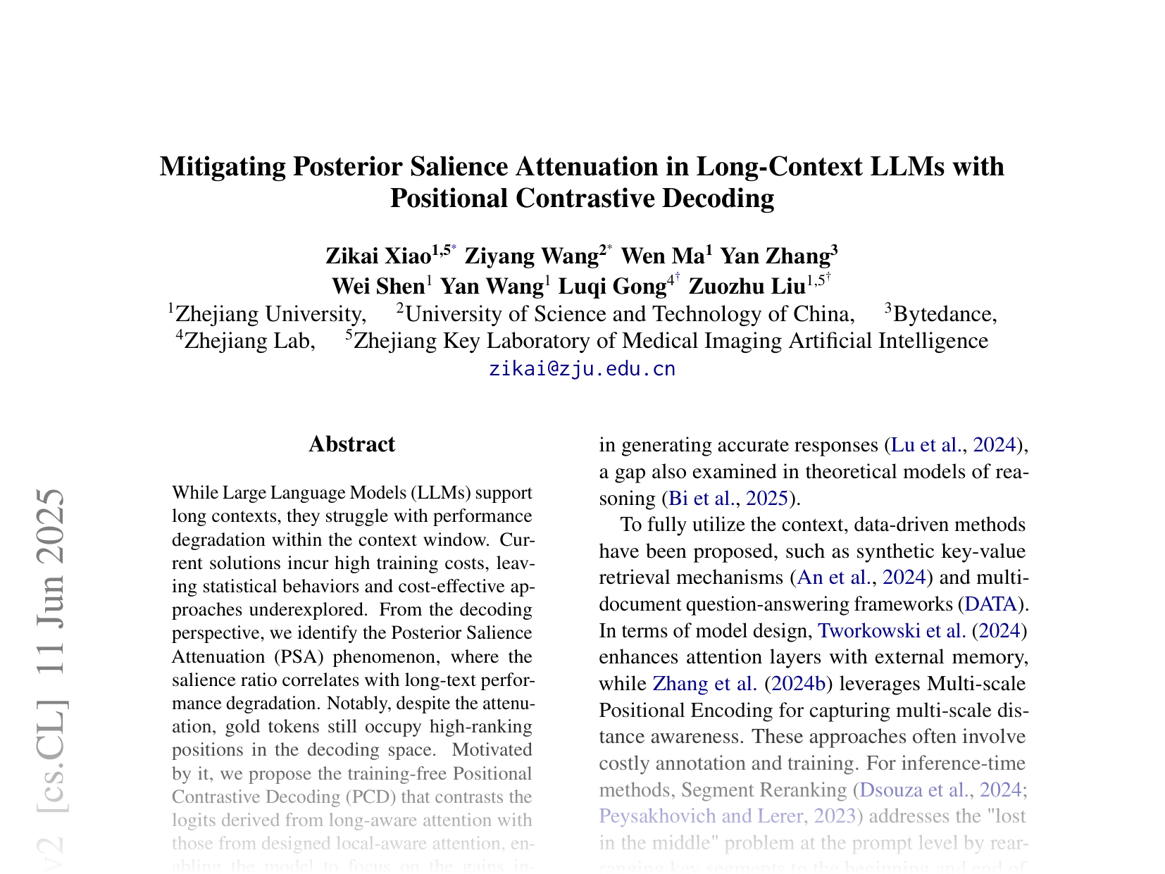 [Mitigating Posterior Salience Attenuation in Long-Context LLMs with Positional Contrastive Decoding 🔗](https://arxiv.org/abs/2506.08371)