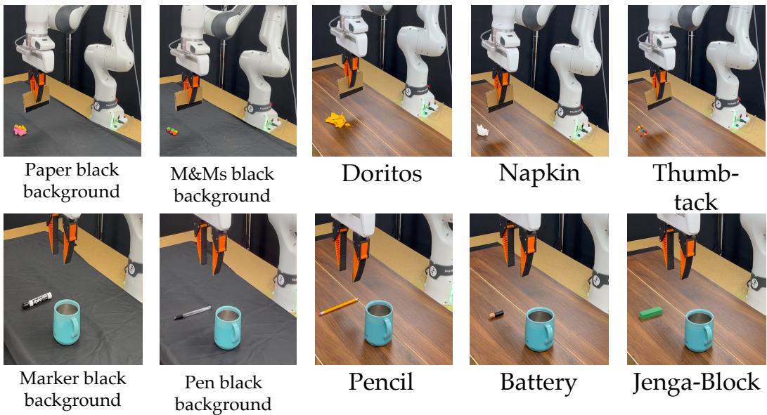 Figure 8: Our OOD environments for both the sweep-trash and object-in-cup task
