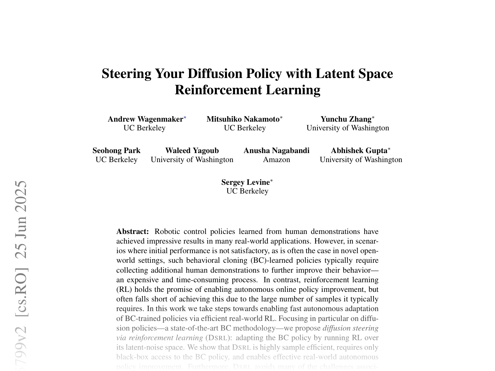 [Steering Your Diffusion Policy with Latent Space Reinforcement Learning 🔗](https://arxiv.org/abs/2506.15799)