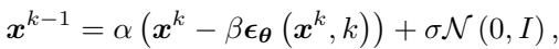 Equation for the denoising step in diffusion models.