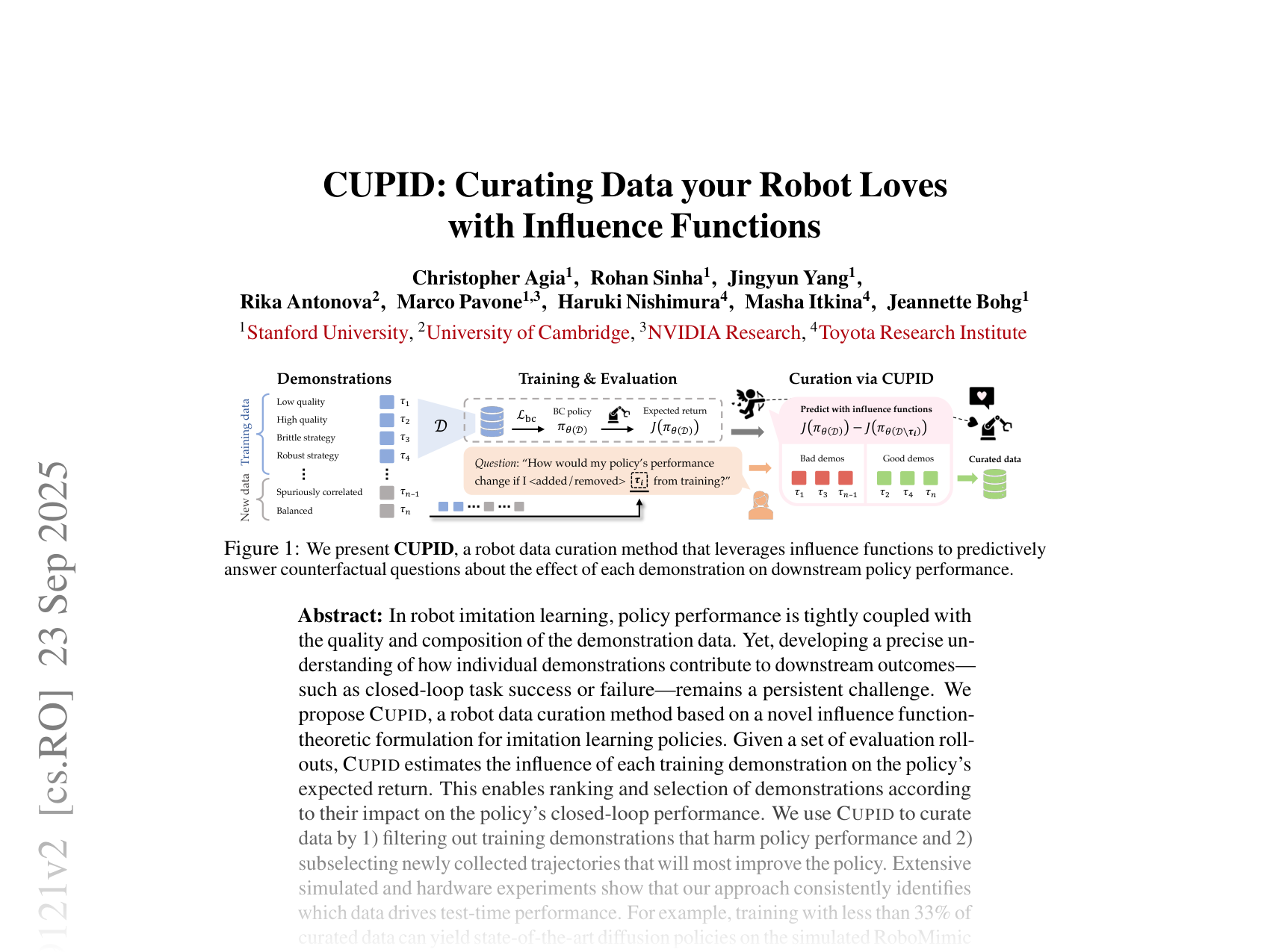 [CUPID: Curating Data your Robot Loves with Influence Functions 🔗](https://arxiv.org/abs/2506.19121)