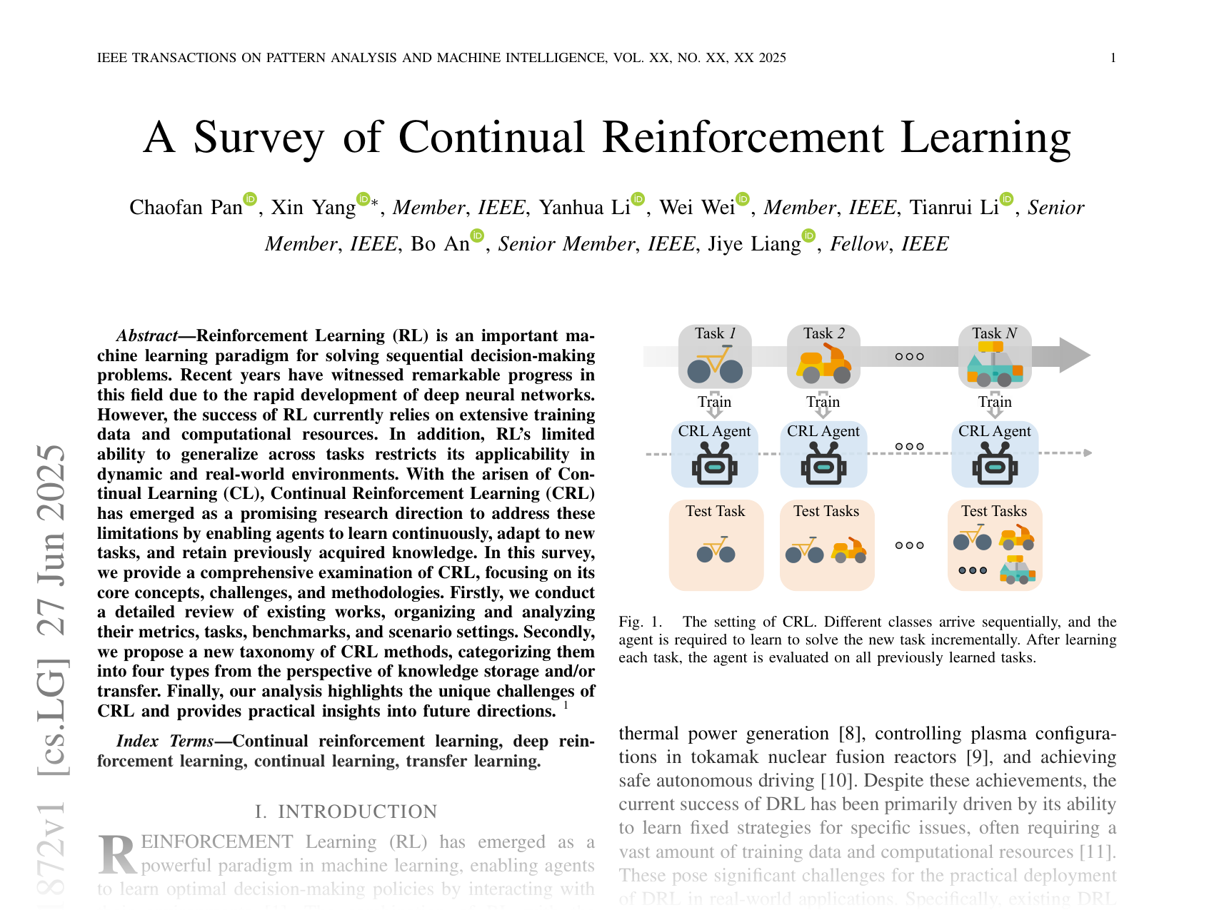 [A Survey of Continual Reinforcement Learning 🔗](https://arxiv.org/abs/2506.21872)