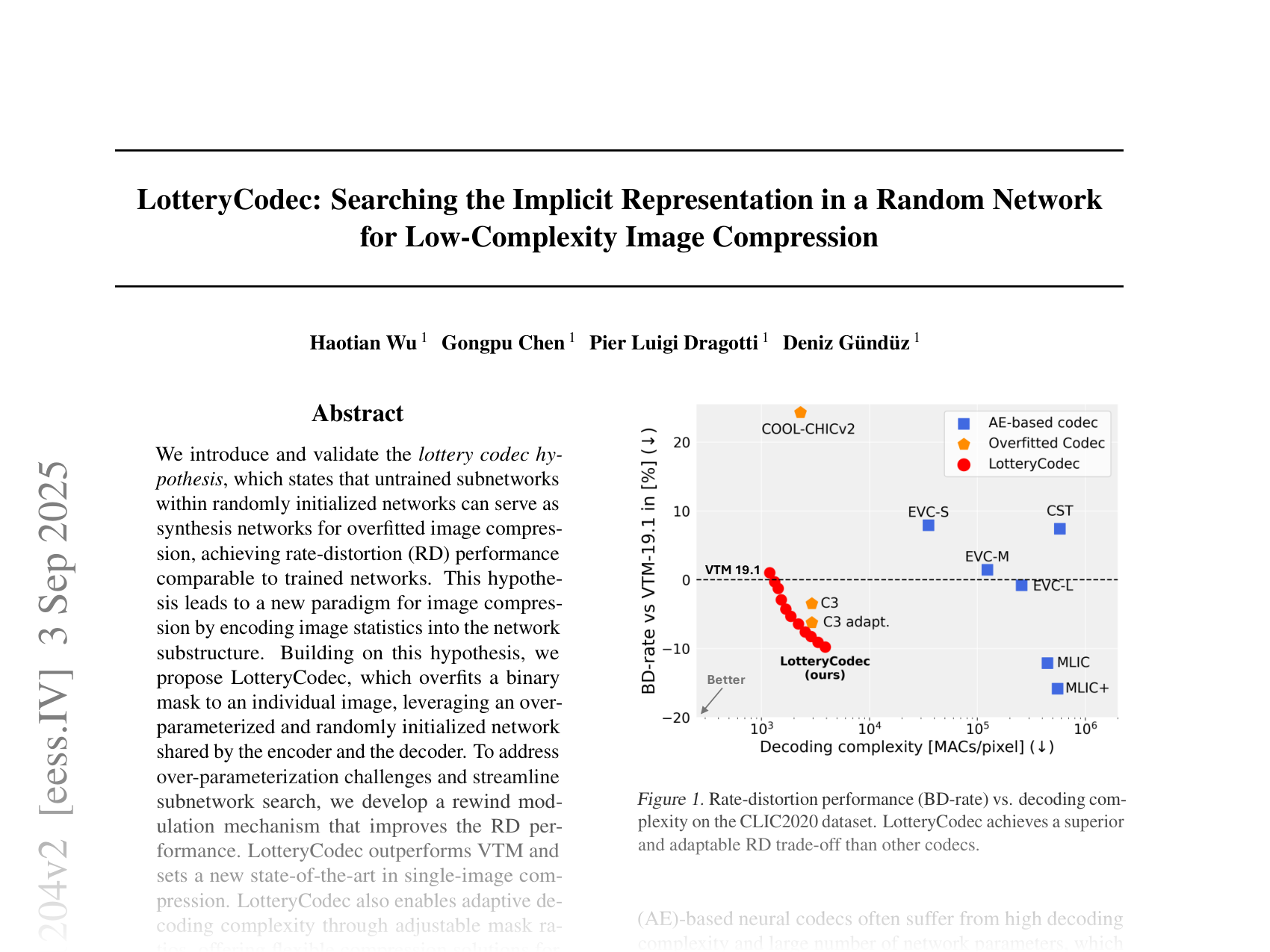 [LotteryCodec: Searching the Implicit Representation in a Random Network for Low-Complexity Image Compression 🔗](https://arxiv.org/abs/2507.01204)