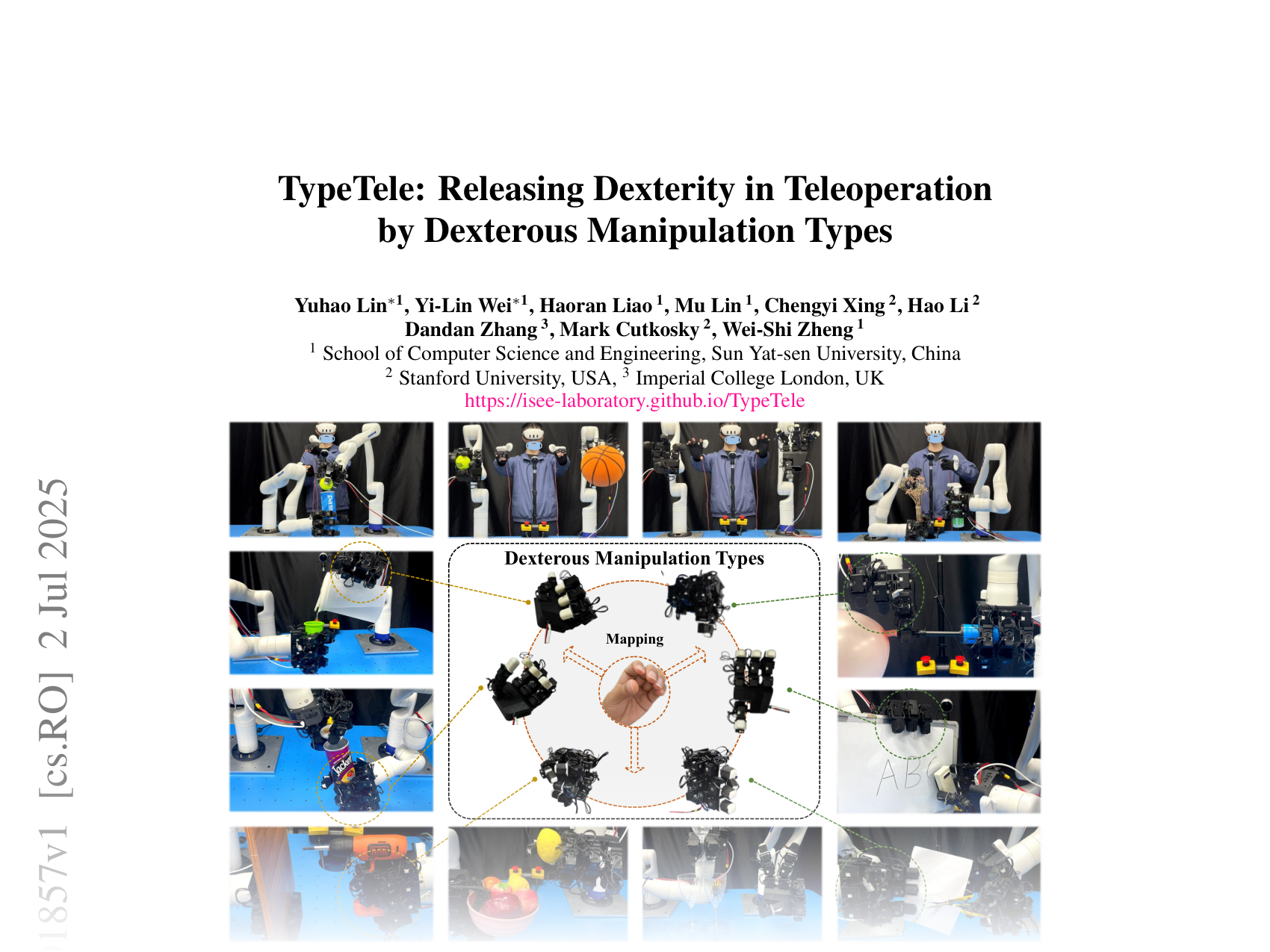 [TypeTele: Releasing Dexterity in Teleoperation by Dexterous Manipulation Types 🔗](https://arxiv.org/abs/2507.01857)