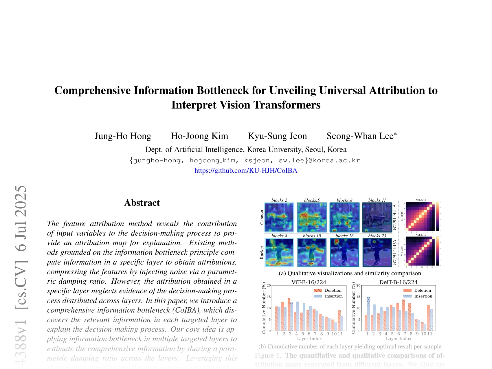 [Comprehensive Information Bottleneck for Unveiling Universal Attribution to Interpret Vision Transformers 🔗](https://arxiv.org/abs/2507.04388)