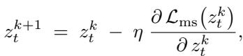 Equation for latent update via gradient descent.