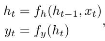 Equation describing the hidden state update and output mapping of an RNN.