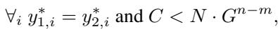 Equation showing the condition for merger based on initial weight scale G and sequence lengths n and m.