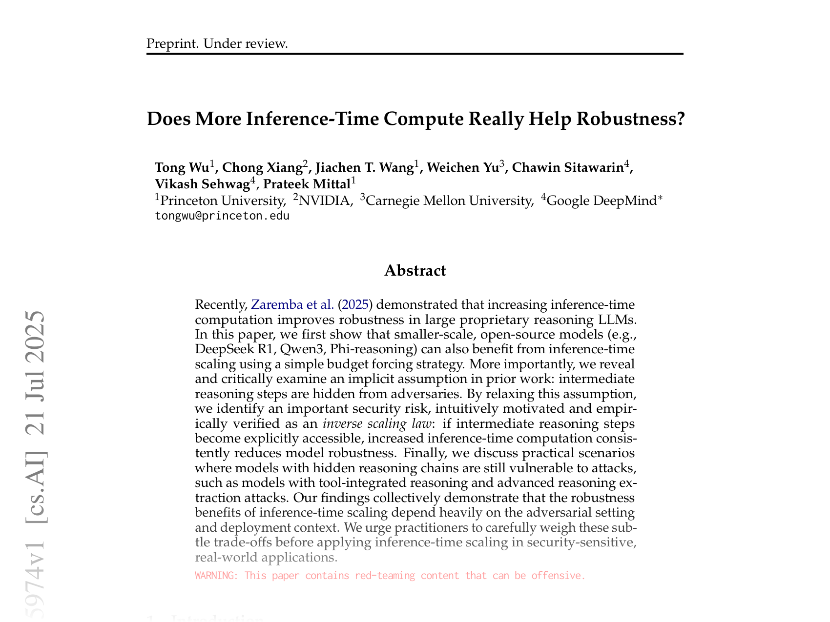 [Does More Inference-Time Compute Really Help Robustness? 🔗](https://arxiv.org/abs/2507.15974)