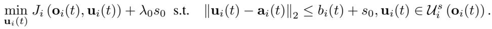 Equation describing the minimization of cost J subject to the learned quadratic constraint and safety constraints.