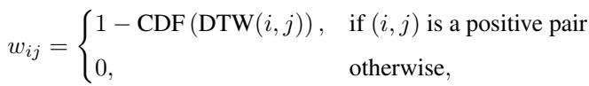Equation for defining the soft weight w_ij based on the CDF of DTW distances.