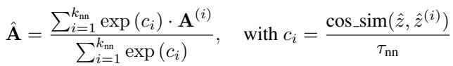 Equation for non-parametric action rollout using weighted average of nearest neighbors.