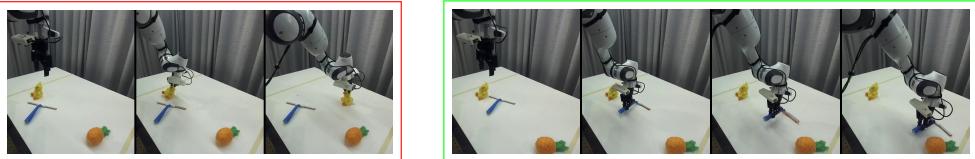 Comparison of base VLA vs RICL on the squeegee task.