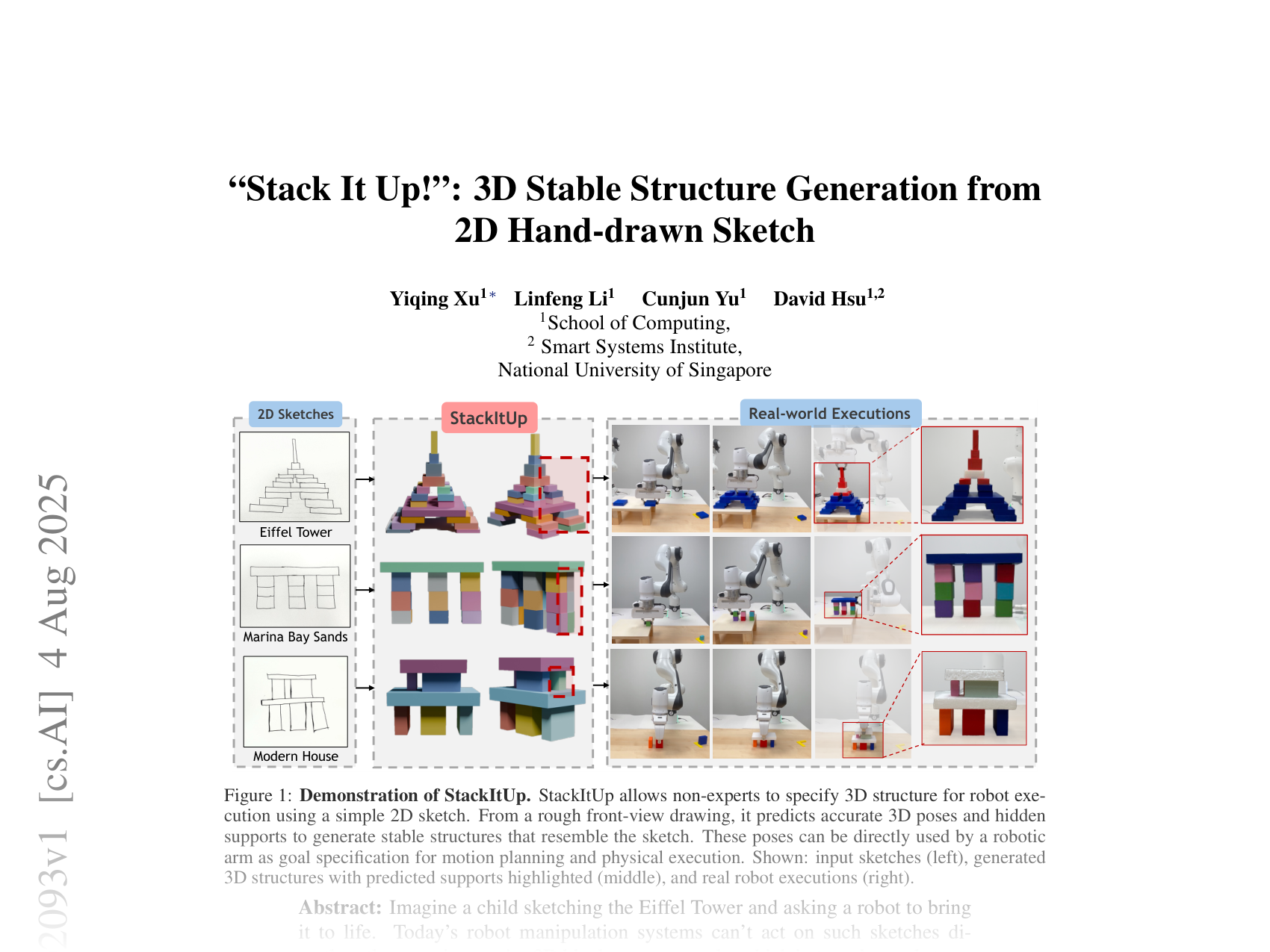 ["Stack It Up!": 3D Stable Structure Generation from 2D Hand-drawn Sketch 🔗](https://arxiv.org/abs/2508.02093)
