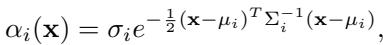 Equation for the alpha/opacity of a Gaussian.