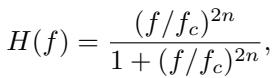 Equation for the Butterworth high-pass filter used to isolate high-frequency jitter.