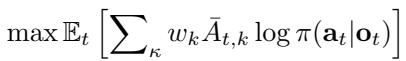 Equation for the maximization objective involving advantage and policy probability.