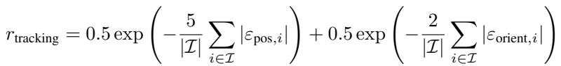 Equation for tracking reward based on position and orientation errors.