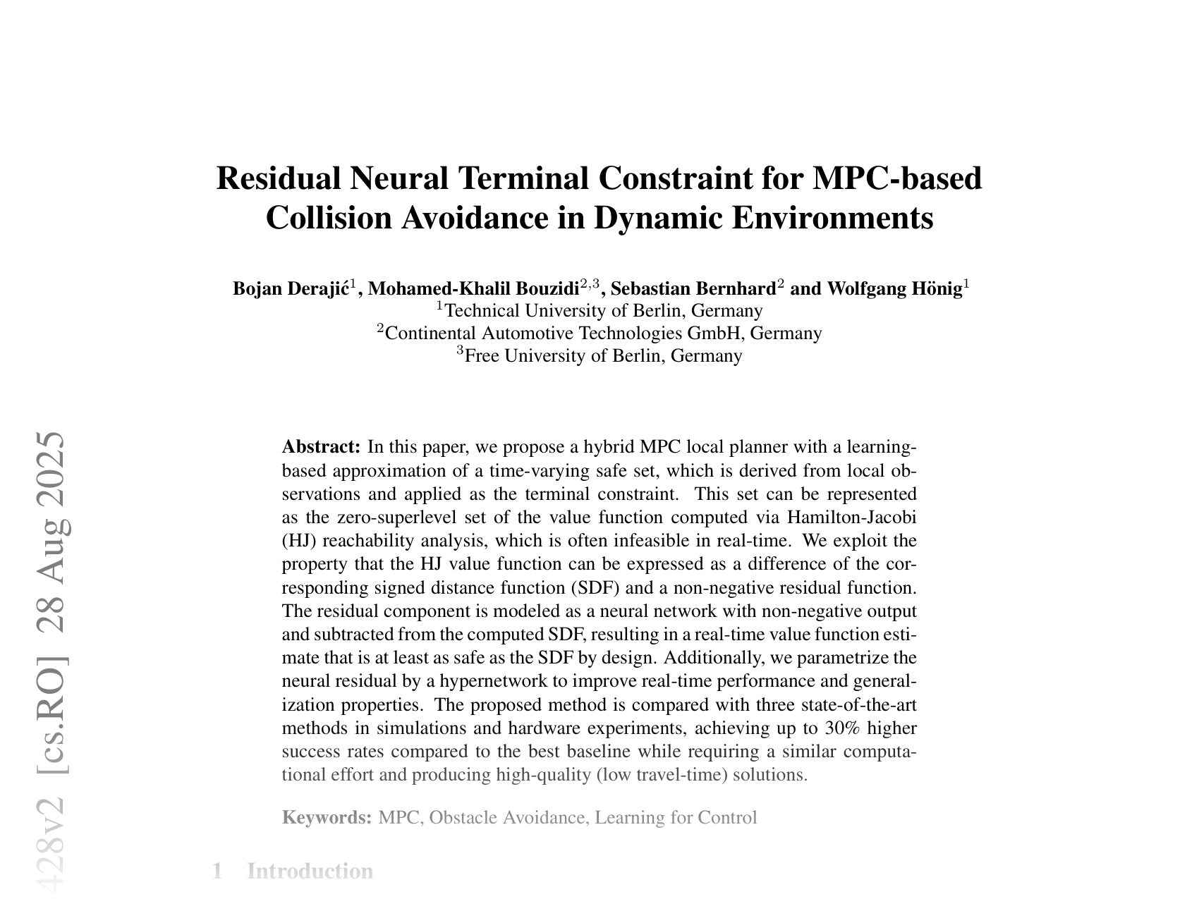 [Residual Neural Terminal Constraint for MPC-based Collision Avoidance in Dynamic Environments 🔗](https://arxiv.org/abs/2508.03428)