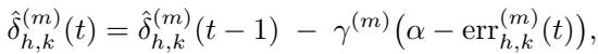 Equation for updating estimated prediction error based on alpha and gamma.