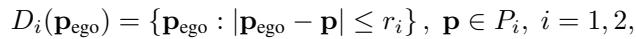 Equation defining the safety areas D1 and D2.