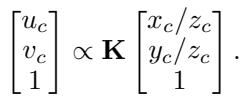 Equation 2: Projecting camera coordinates to 2D pixel coordinates.