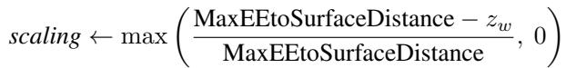 Equation 14: Calculating the scaling factor based on distance.