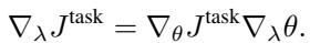 Equation decomposing the gradient of J_task with respect to lambda.