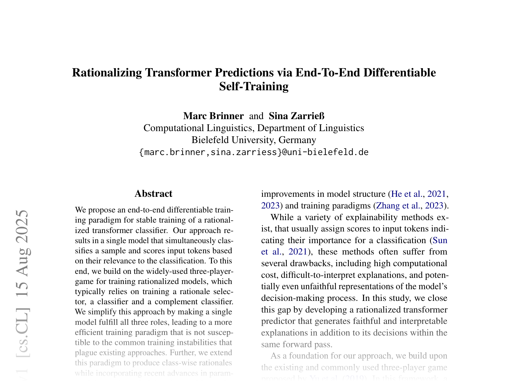 [Rationalizing Transformer Predictions via End-To-End Differentiable Self-Training 🔗](https://arxiv.org/abs/2508.11393)