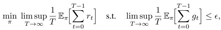 RL objective function maximizing reward while keeping cost below a threshold.