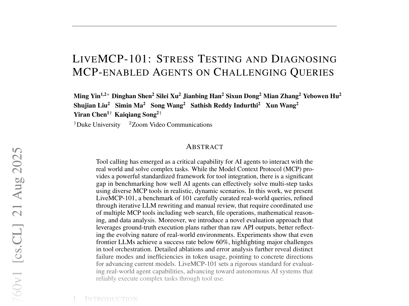 [LIVEMCP-101: STRESS TESTING AND DIAGNOSING MCP-ENABLED AGENTS ON CHALLENGING QUERIES 🔗](https://arxiv.org/abs/2508.15760)