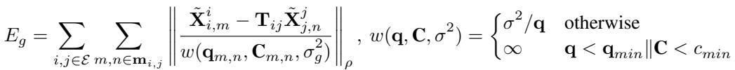 Equation 6: Geometric Pose Graph Optimization equation weighted by uncertainty.