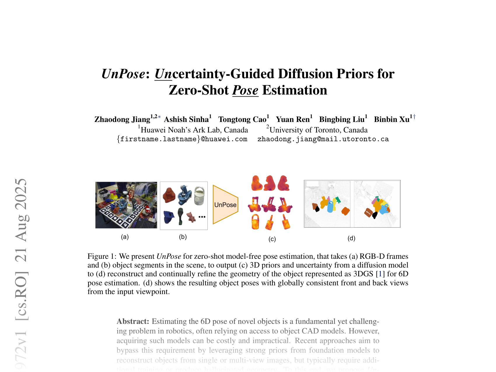 [UnPose: Uncertainty-Guided Diffusion Priors for Zero-Shot Pose Estimation 🔗](https://arxiv.org/abs/2508.15972)