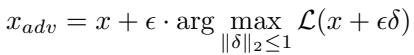 用于生成 L2 范数有界对抗样本的方程。