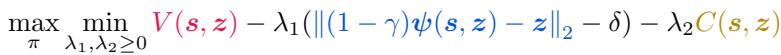Optimization objective function maximizing Value subject to constraints on skill matching and safety costs.