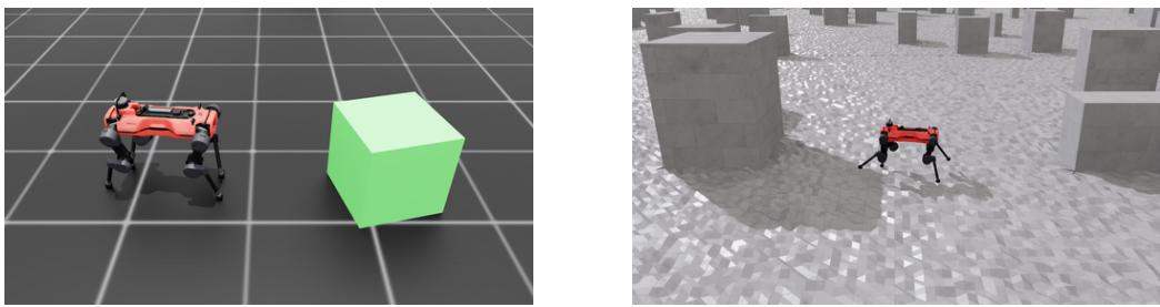 Figure 6: Environments for more complex skill discovery. The agent fails to discover safe avoidance or complex manipulation without explicit rewards.