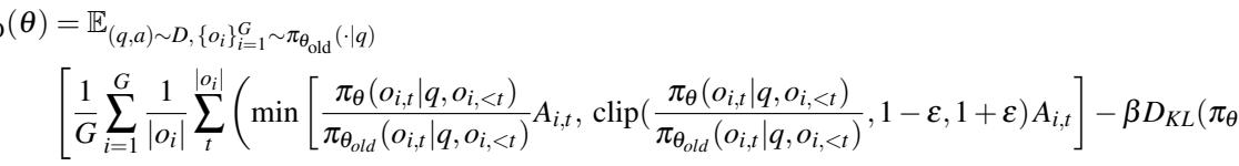 The mathematical formula for the GRPO objective function.
