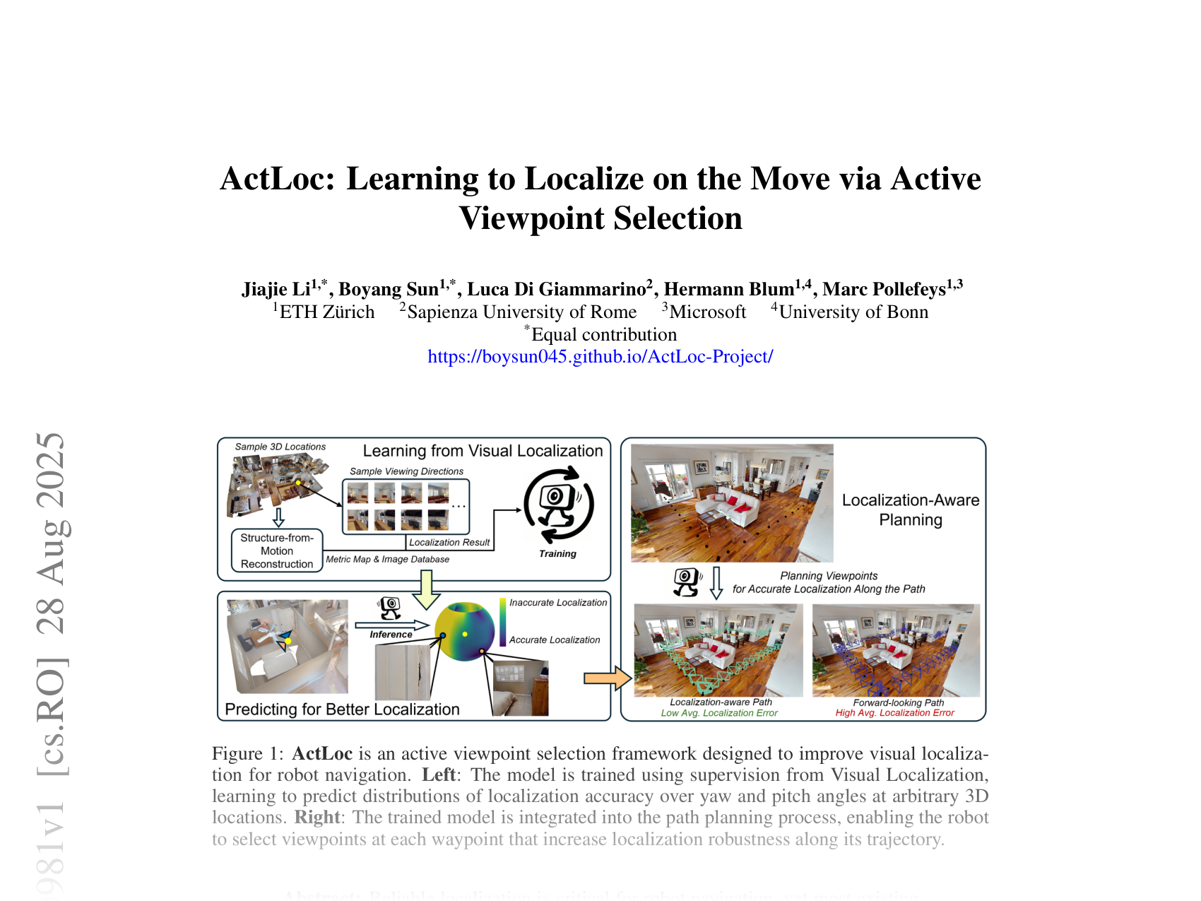 [ActLoc: Learning to Localize on the Move via Active Viewpoint Selection 🔗](https://arxiv.org/abs/2508.20981)