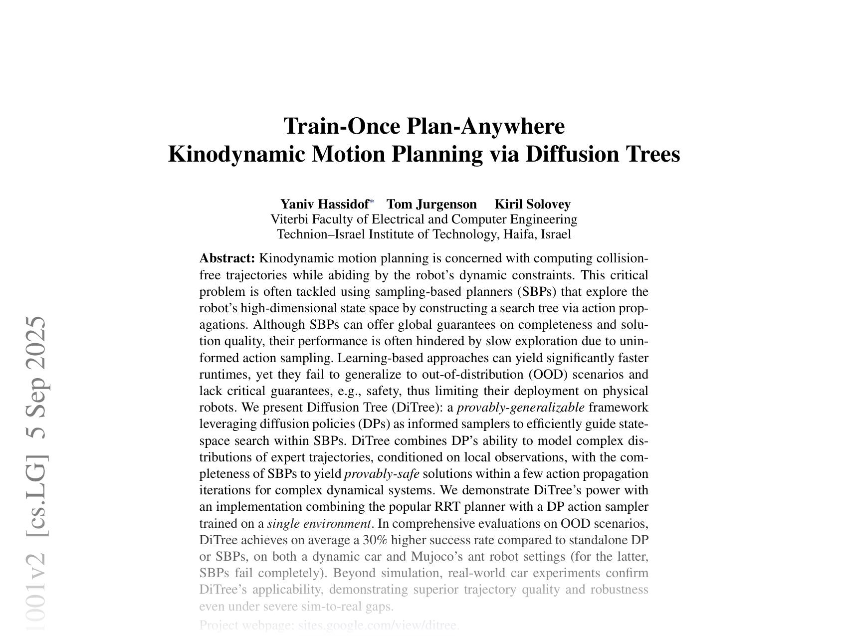 [Train-Once Plan-Anywhere: Kinodynamic Motion Planning via Diffusion Trees 🔗](https://arxiv.org/abs/2508.21001)