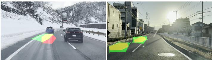Figure 4: Qualitative results of GENNAV in the real world experiment. The color of regions are the same as in Fig. 2