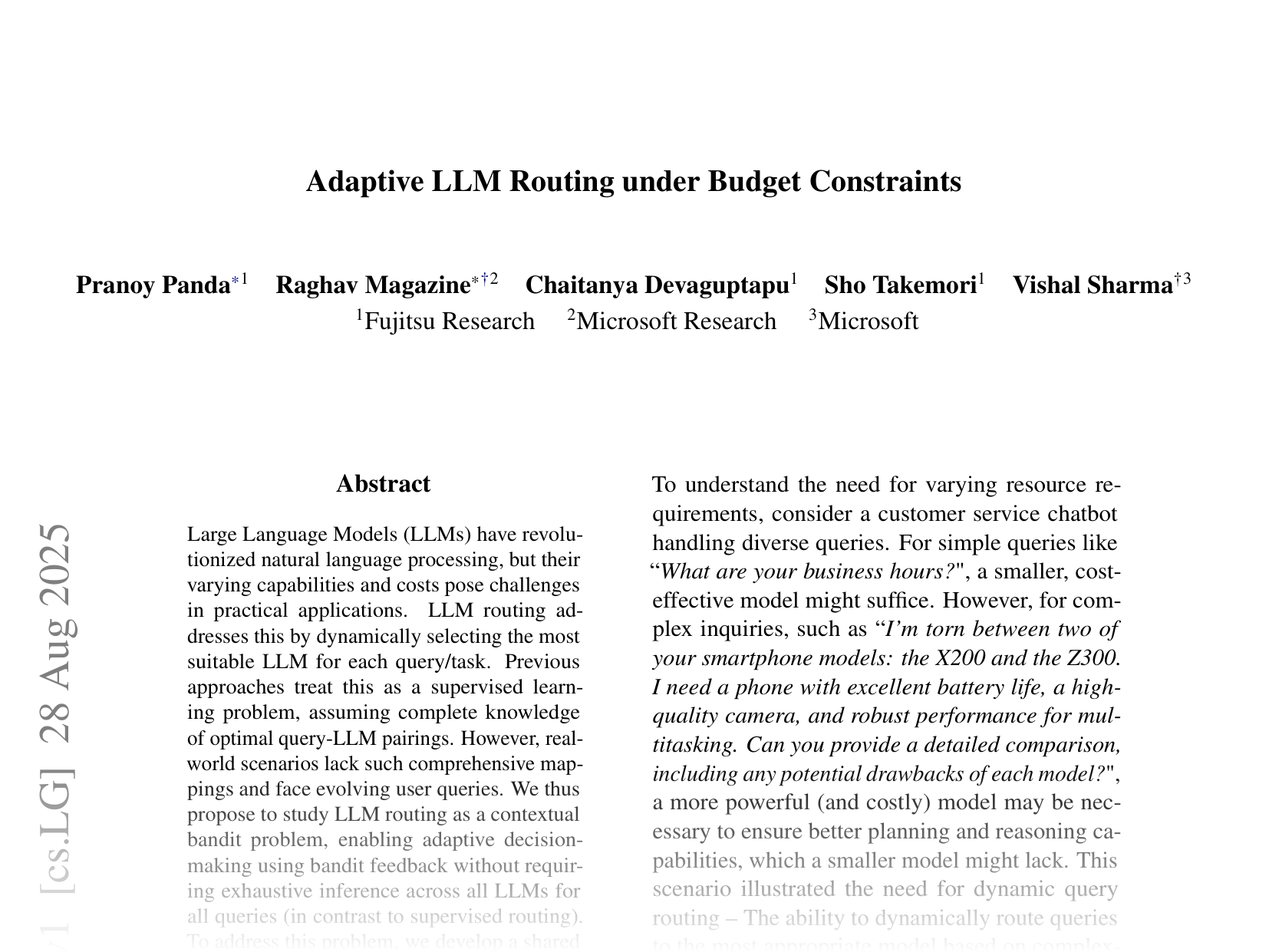 [Adaptive LLM Routing under Budget Constraints 🔗](https://arxiv.org/abs/2508.21141)