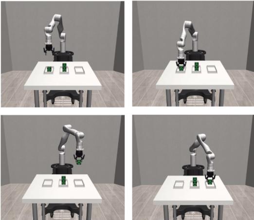 Figure 7: Example of “MOVE” skill decomposition into action steps using the Stacking and Towers of Hanoi demonstrations. From left to right: reach-pick, pick, reach-drop, and drop.