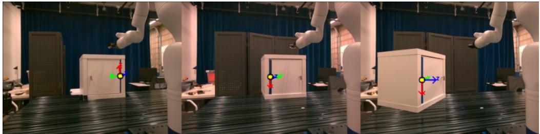 Comparison of Extracted Local Frames in Cabinet Door Opening Variants. Right: Frame inferred in a failed mirrored execution.