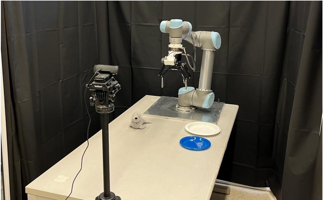 Figure 10: Robot Setup: Our hardware experiments use a UR5 robot arm.